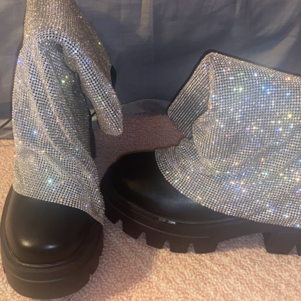 Rhinestone Black Boots